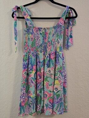Lilly Pulitzer Smocked Floral Dress/ Romper Tropical Resort Garden floral Sz S